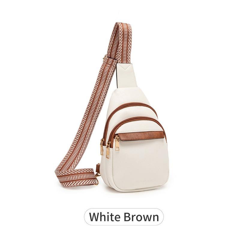 

ew contrasting color wide shoulder strap women s breast bag textured soft leather diagonal span fanny pack retro fashion shoulder bag