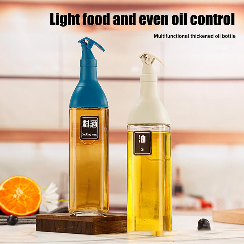Kitchen Square Glass Oil Bottle Set Refillable Oil Vinegar Cruet for Cooking Seasoning