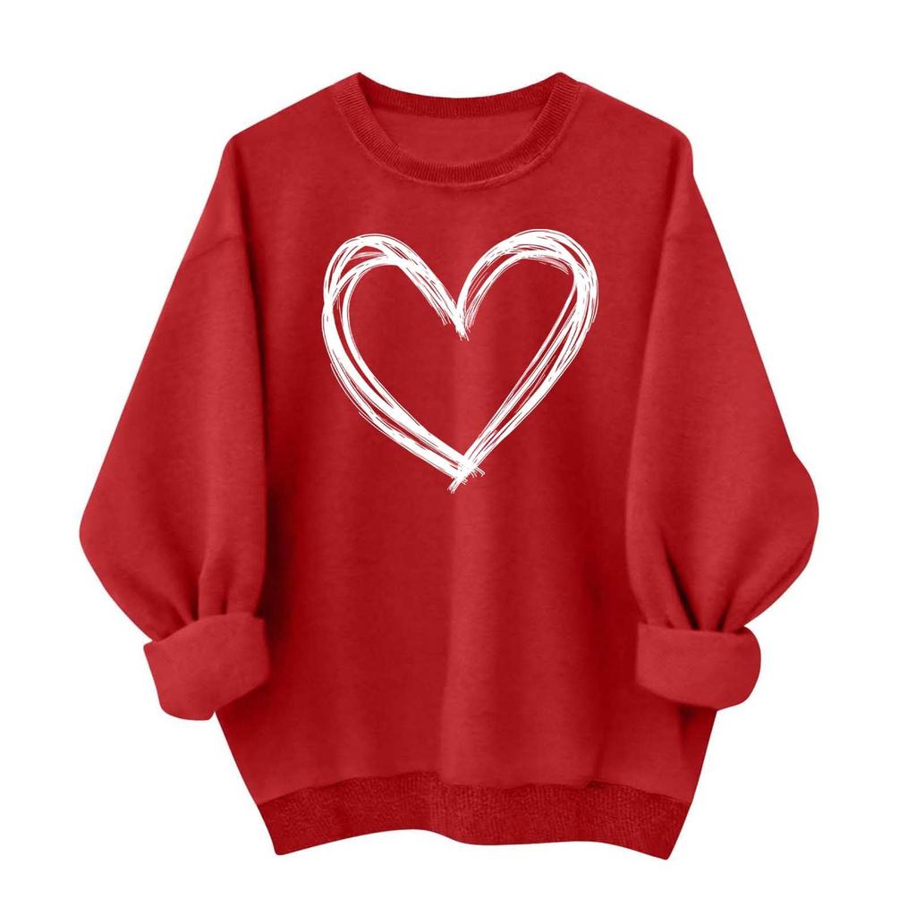 Ladies' Casual And Fashionable Round Neck Top With Valentines Print Hooded T,shirt Long Sleeved Sweatshirt