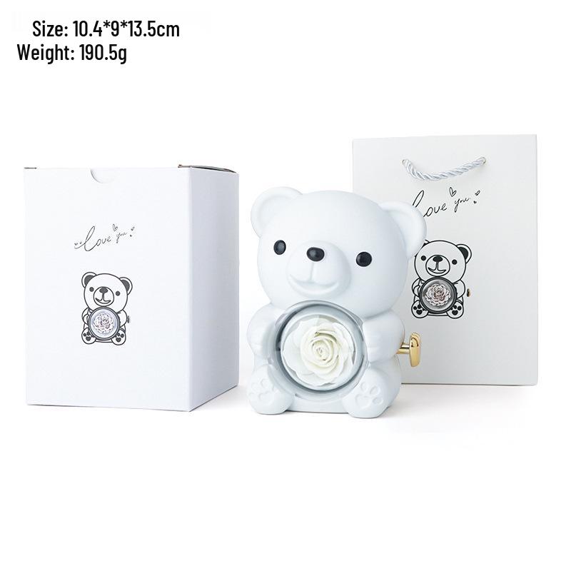 Hugging Bear Preserved Rose Gift Box with Necklace & Ring