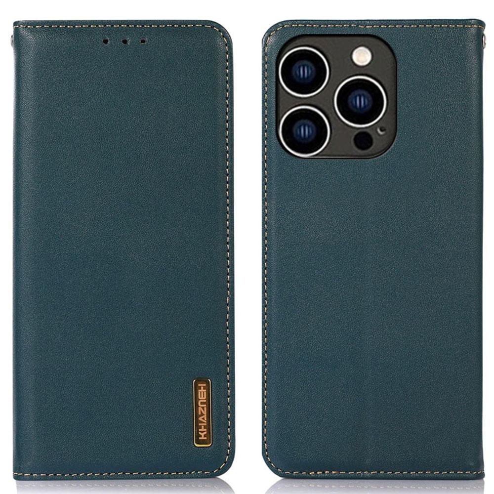 

For iPhone 16 Pro Wallet Case RFID Blocking Genuine Cow Leather Flip Phone Cover Green