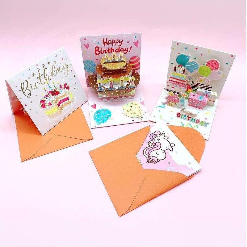 3D Up Happy Birthday Greeting Card Delicate Handmade Cake Design Foldable for Coworker Birthday Surprise Small Gift