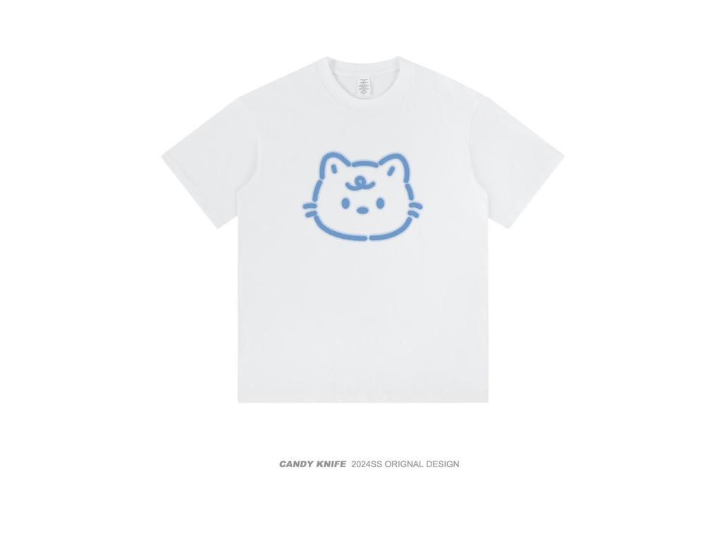 Blurred Lines Dog Print Unisex Streetwear T-Shirt: Trendy & Loose Fit for Couples