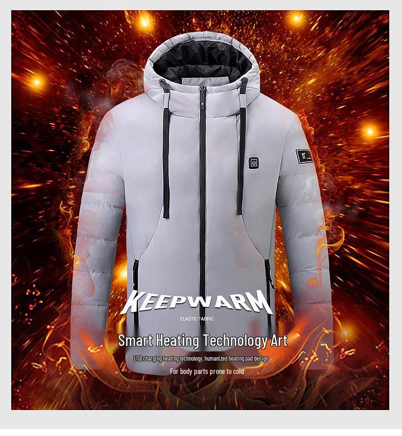 Heated Cotton Coat: Smart Electric Hooded Winter Jacket for Men