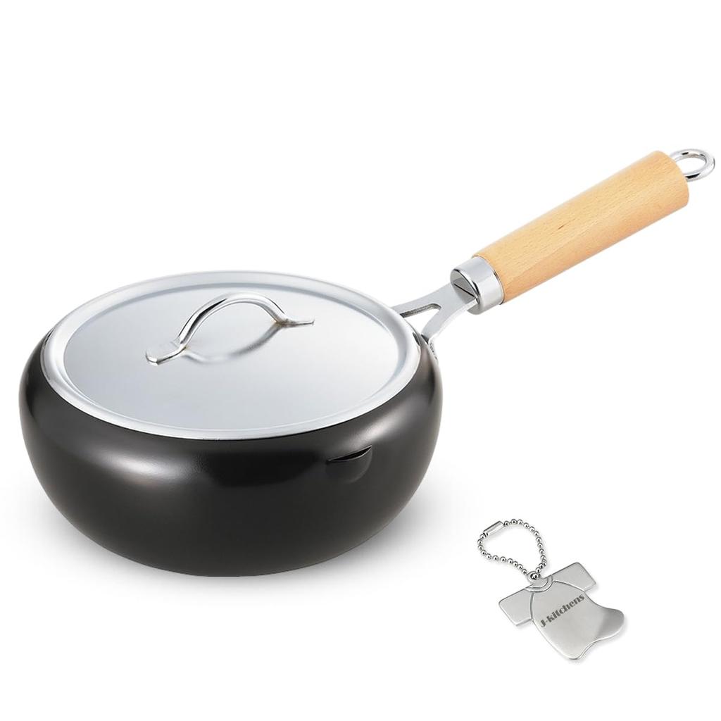 Tempura Pot with Induction Gas Original Shape Can Opener Included J-kitchens Splash-Resistant Lid, 20cm, Compatible, Compatible, T-Shirt