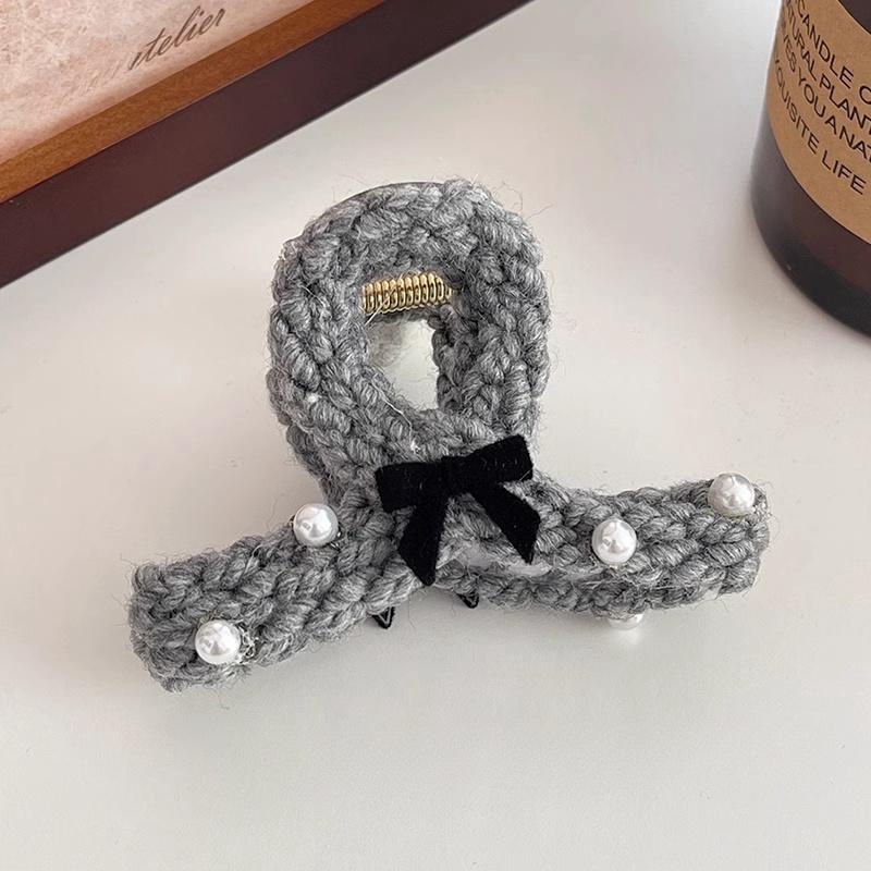 Elegante handgemachte Strickgarn-Bögen Haarklammern Damen Haarschmuck Koreanische mittelgroße Perlenspange Herbst Winter Kopfbedeckung