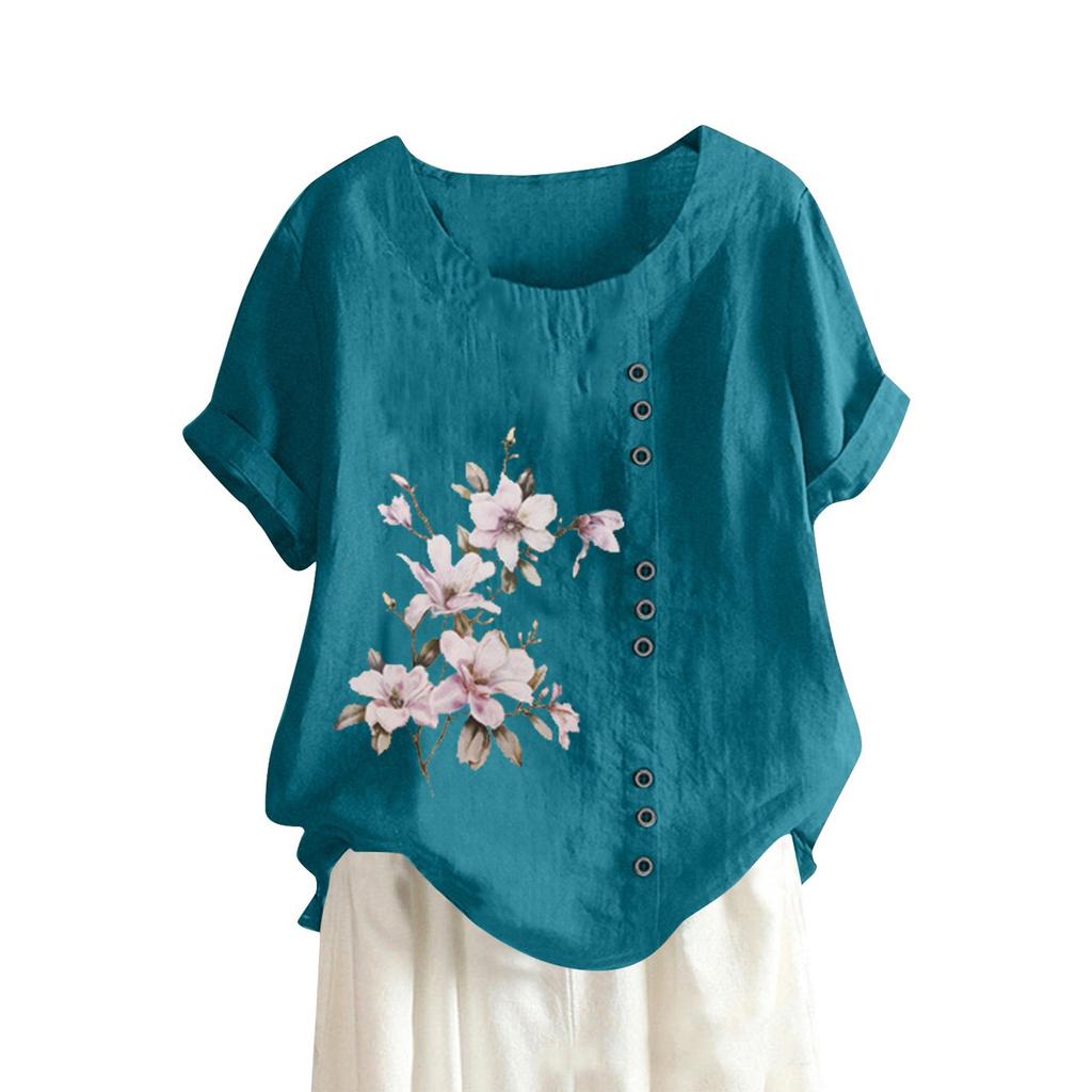 Women's Cotton And Linen Summer And Autumn Retro Casual Loose Cotton And Linen Short-sleeved T-shirt