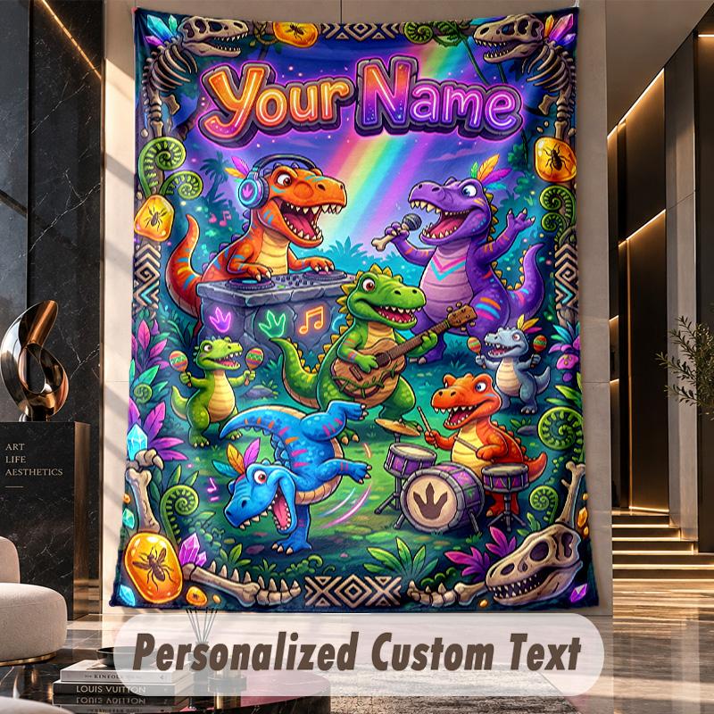Dinosaur (50) Theme Custom Tapestry Personalized Custom Name Text Wall Hanging Tapestry Home Decor Background Cloth