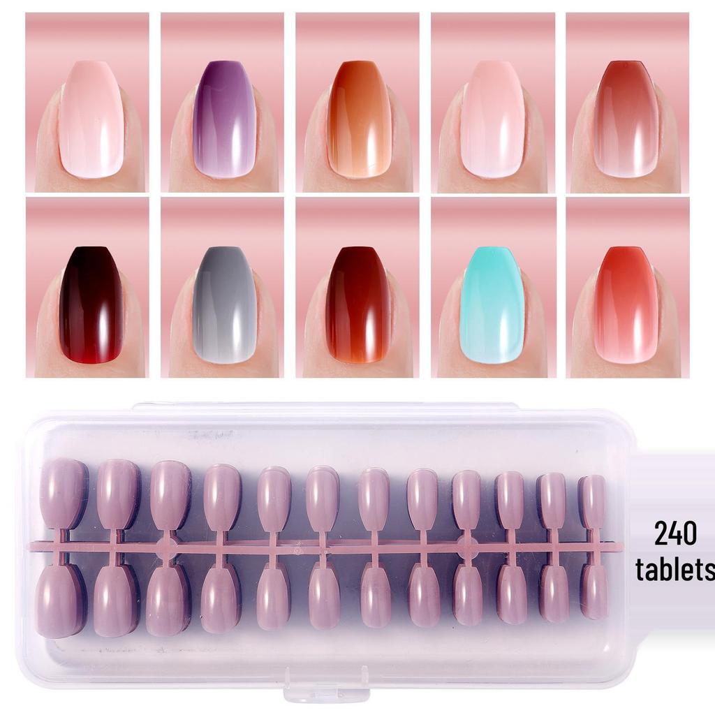 Colored Glitter Nail Art Tips - 240-Piece Set with Various Styles and Multiple Colors, Boxed Fake Fingernail Stickers