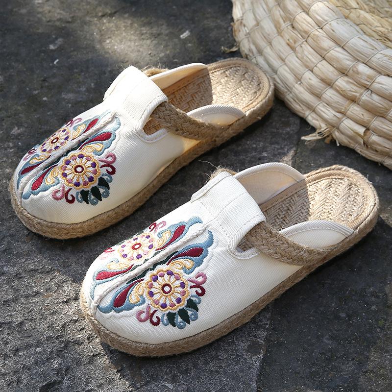 Espadrillas estive da donna, casual, in lino, fatte a mano, con ricami, comode e retrò, in tela.