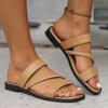 Flat Slippers for Women Summer New Square Toe Open Toe Simple Roman Sandals Outdoor Casual Comfortable Anti-slip Beach Shoes 43