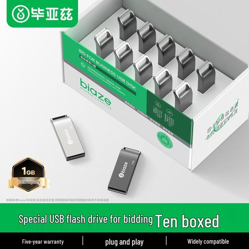 BIAZE Metal Waterproof USB 2.0 Drive for Bidding & Tenders (10-Pack) 1GB