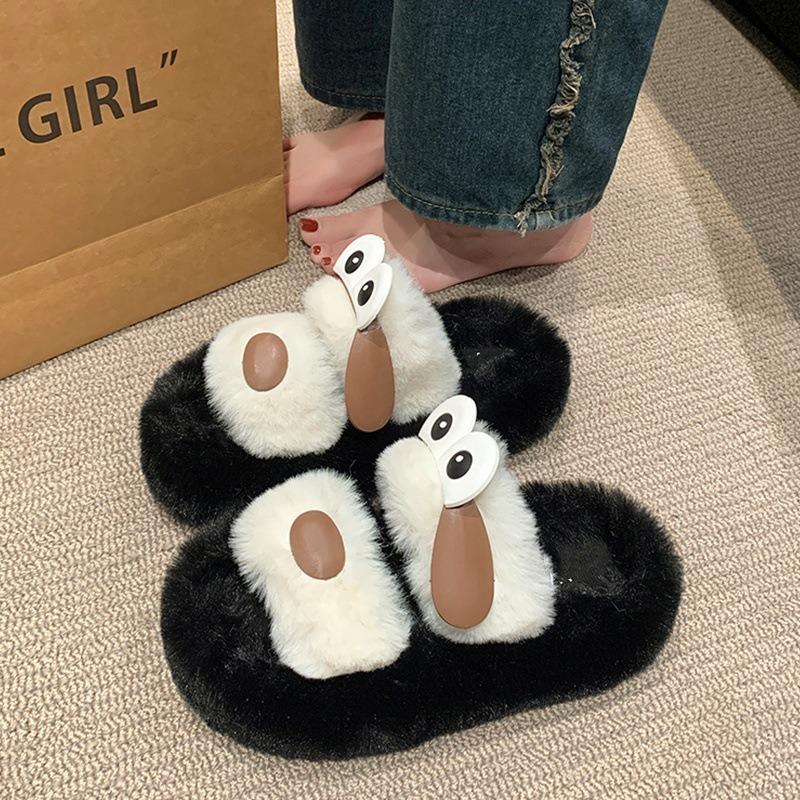 Winter Mao Mao slippers women's versatile fashion cute big-eyed dog indoor home can wear one-word slippers women