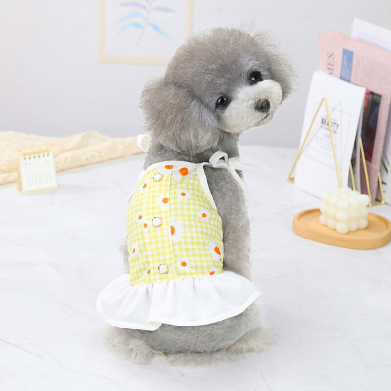 Daisy Check Sleeveless Dress for Dogs in Summer Yellow