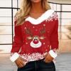 Women's Casual Long Sleeve Christmas Print Plush Collar Top for Winter Holiday Festive