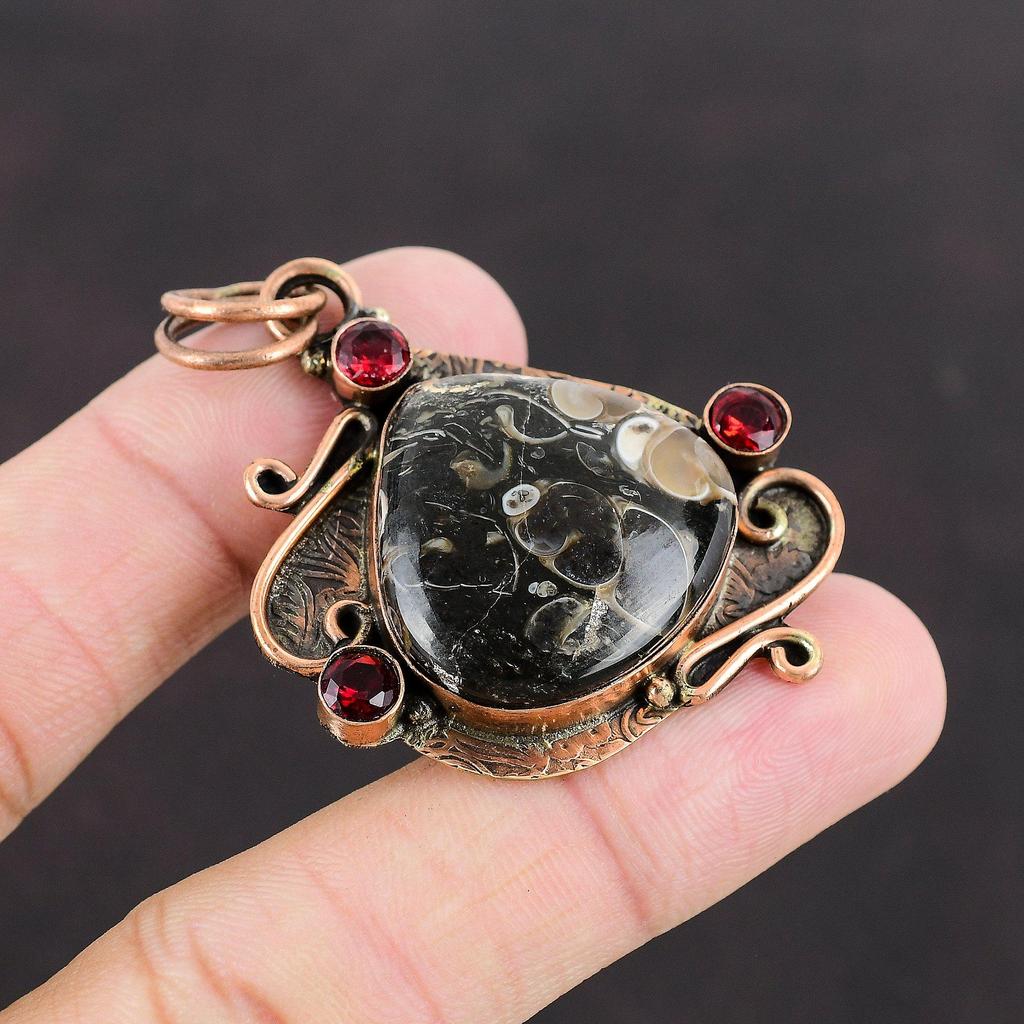 Turritella Agate Pendant Mozambique Garnet Pendant Copper Pendant Handmade Jewelry Beautiful Gemstone Pendant Copper Jewelry Gift For Bridal