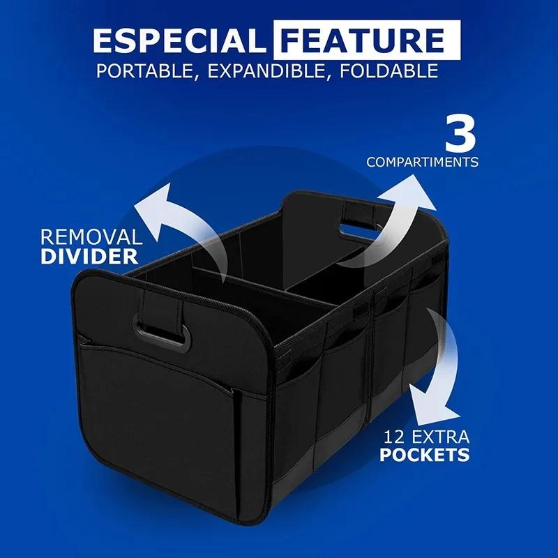 1PC Large capacity car storage box, foldable and multi compartment, with reinforced handles,suitable for camping,home,office use