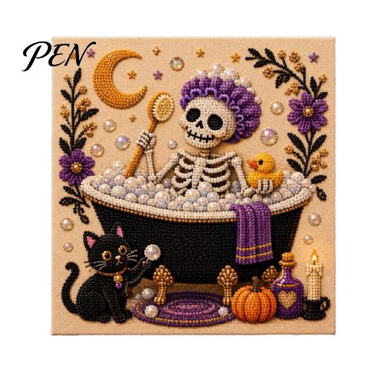 Sparkling Faux Pearl Craft Set Halloween Art Kit, Cute Ghost Skeleton Painting 3d Mosaic for Adults DIY 3D Kit Adults, Fall Home Decor Cozy