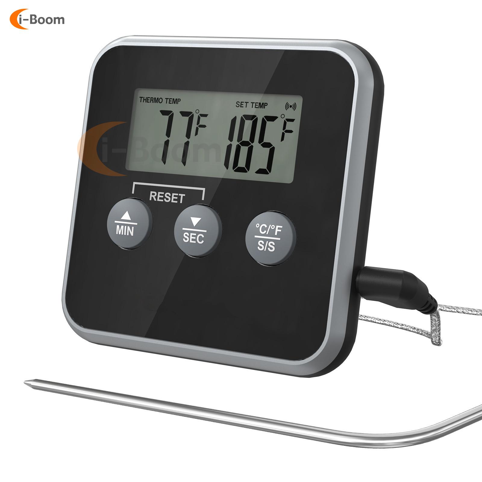 

Светодиодный цифровой термометр с водонепроницаемым зондом, прибор для проверки температуры в духовке для барбекю, таймер, сигнализация высокой температуры чёрный