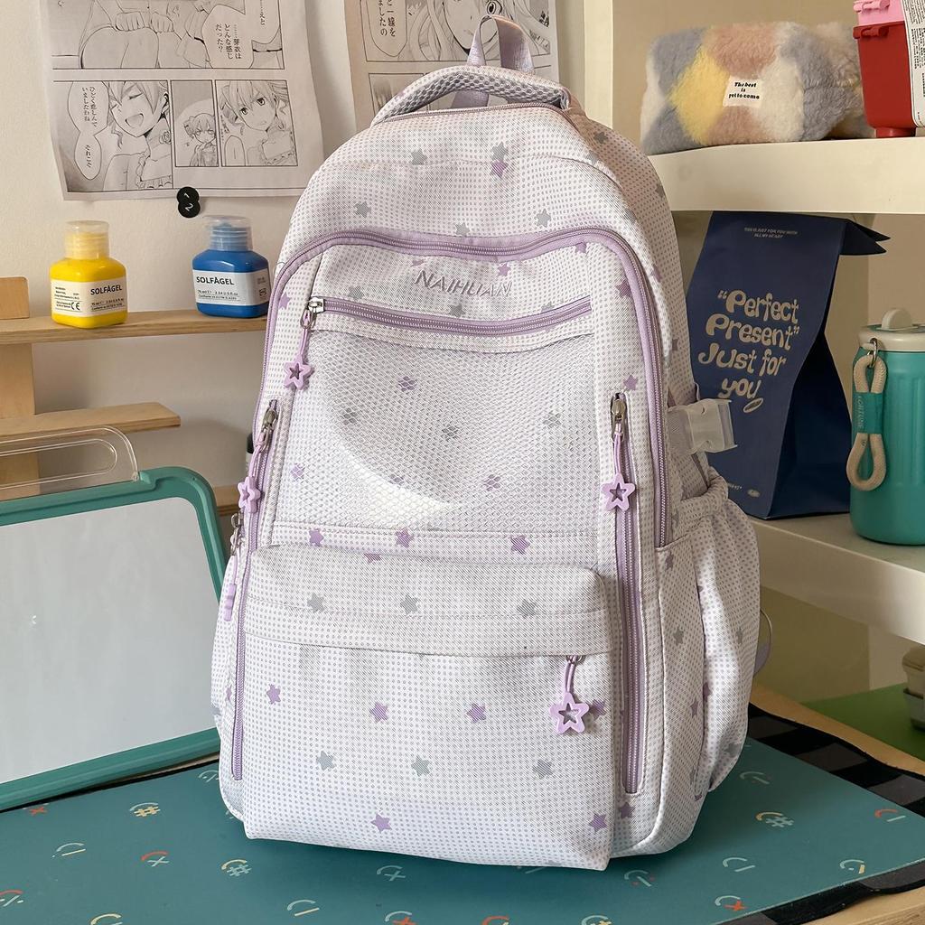 Schoolbag fog beige breathable mesh transparent window DIY backpack for primary and secondary school students sweet wind campus eye-catching schoolbag