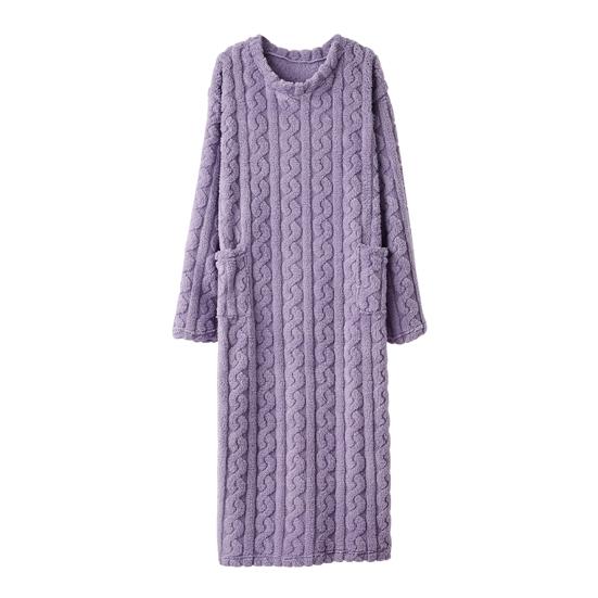 Women's Flannel Nightgown Fuzzy Plush Warm Crewneck Sleepwear Loose Winter Pullover Nightdress with Pockets