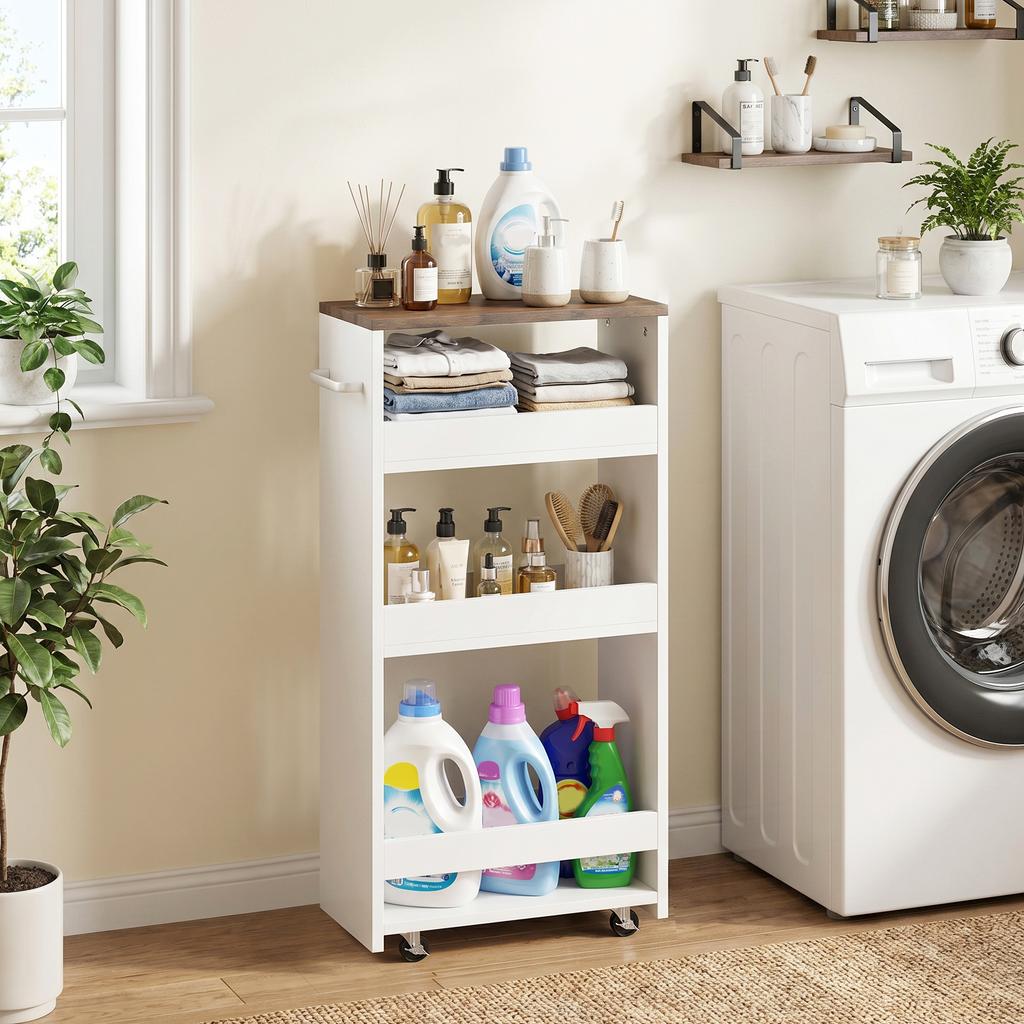 Kitchen Trolley, 4-Tier, on Wheels, 40 x 20 x 84 cm, White