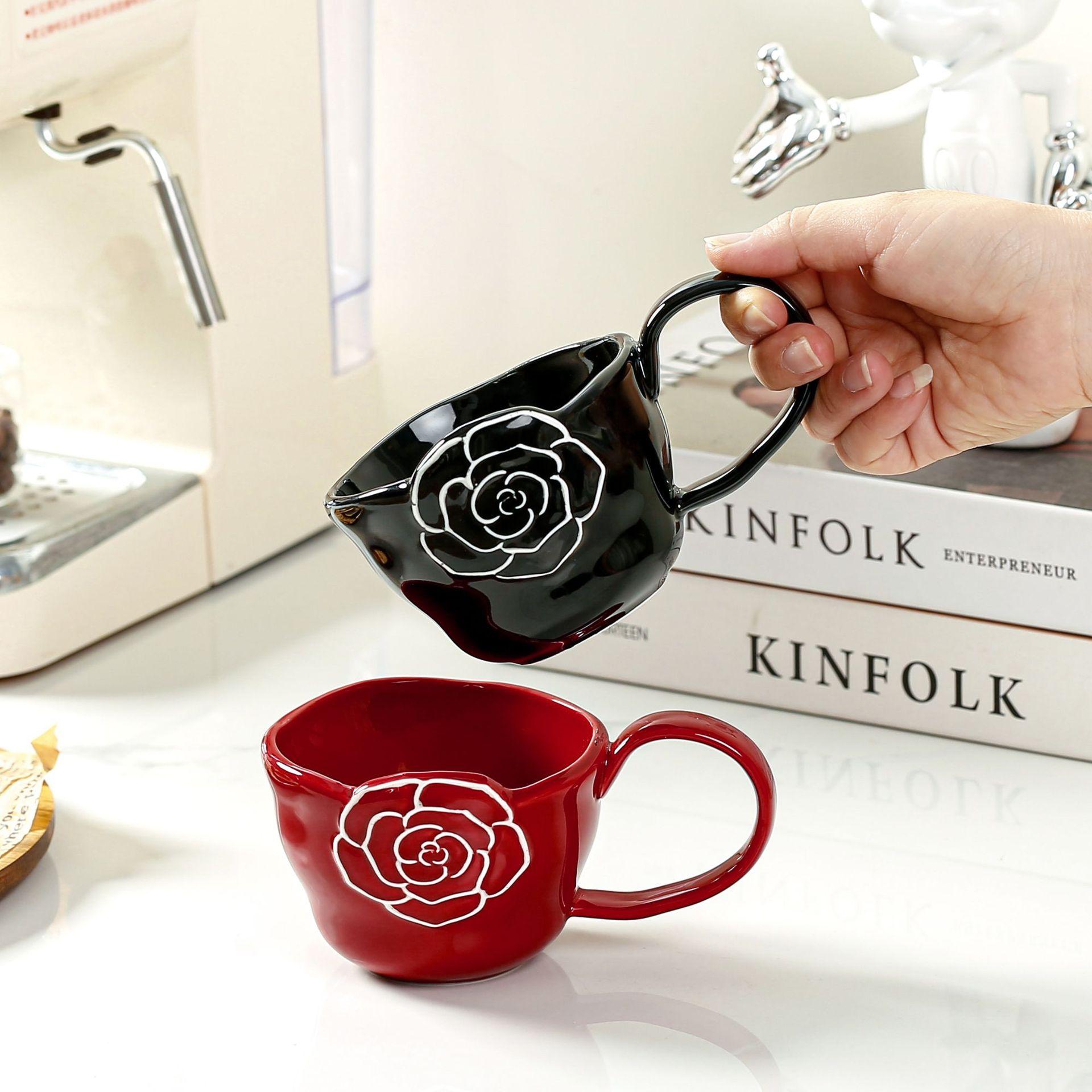 Baifenbai Home Furnishing Boys Camellia Mug Design Sense High Handle Water Cup Simple Home Office Coffee Cup And Girls Ceramic Cup