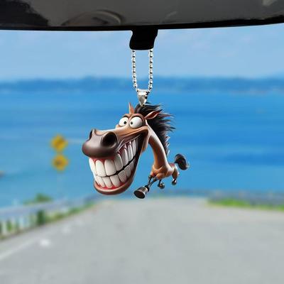 Porte-clés Cheval au Galop Dessin Animé Créatif Cheval à Grande Bouche Porte-clés Miroir Rétroviseur Pendentif Keyrin Z6D0