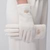 Temperament Women's Autumn/Winter Plush Gloves Warm and Cold Proof with Velvet