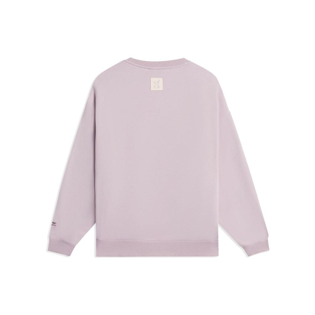 Li-Ning Sports Life Series Brand Logo Print Crew Neck Pullover Sweatshirt Women Tops Purple AWDSB66-3