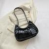 Women Shoulder Bag Fashion Pleated Small Tote Bags PU Leather Casual Simple Elegant Portable Solid Color Female Armpit Bag