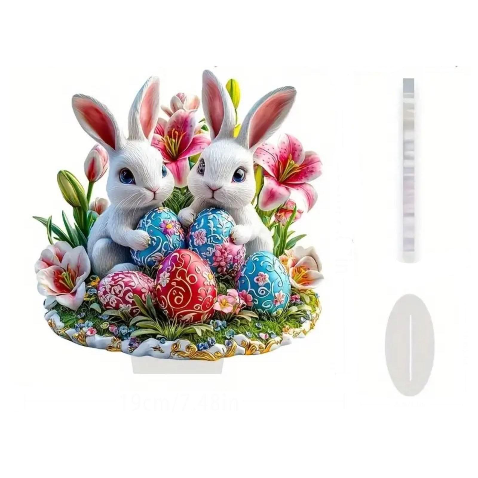 

Пасхальное красочное яйцо кролика 2D Плоское акриловое украшение для гостиной, подарочные украшения One Size белый