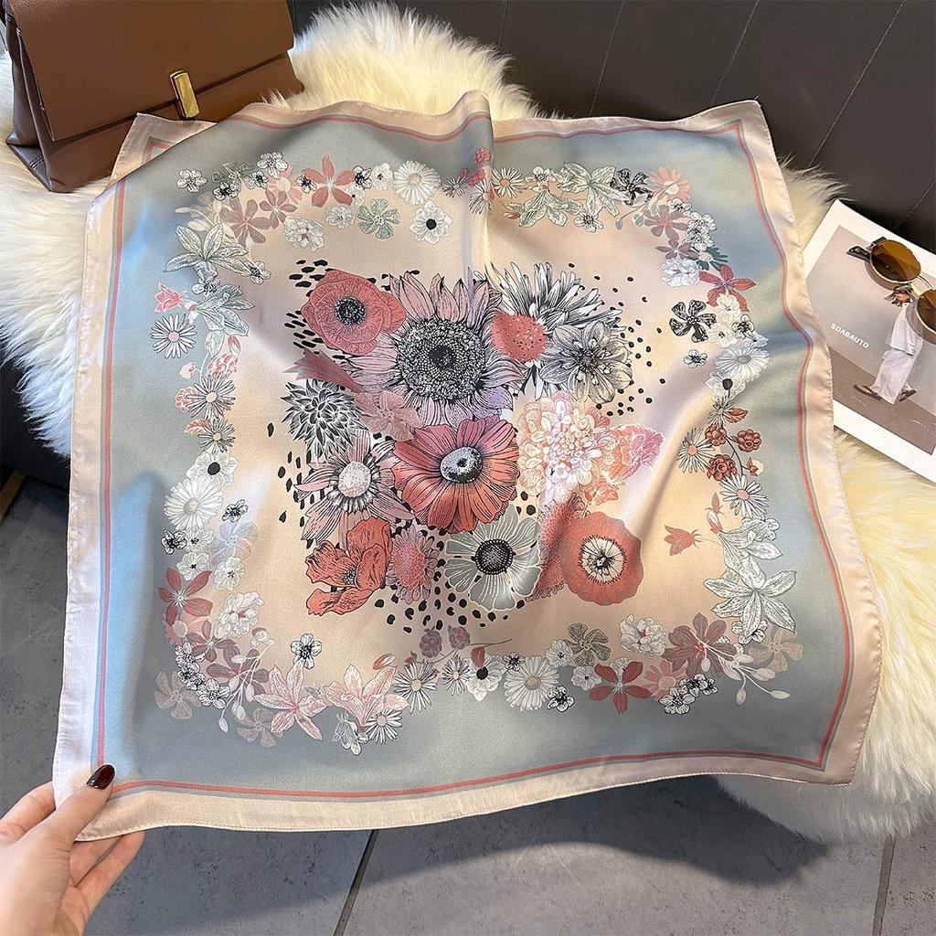 70Cm Small Square Simulated Silk Feminine Scarf Hijab Female Headband Kerchief Thin Neck Tie Wrap