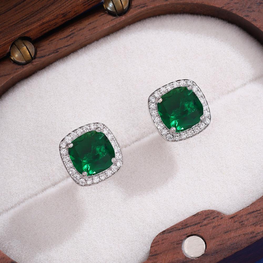 New Korean Classic Multiple Color Options Shining Dopamine-colored Zircon Square Stainless Steel Stud Earrings for Women Jewelry