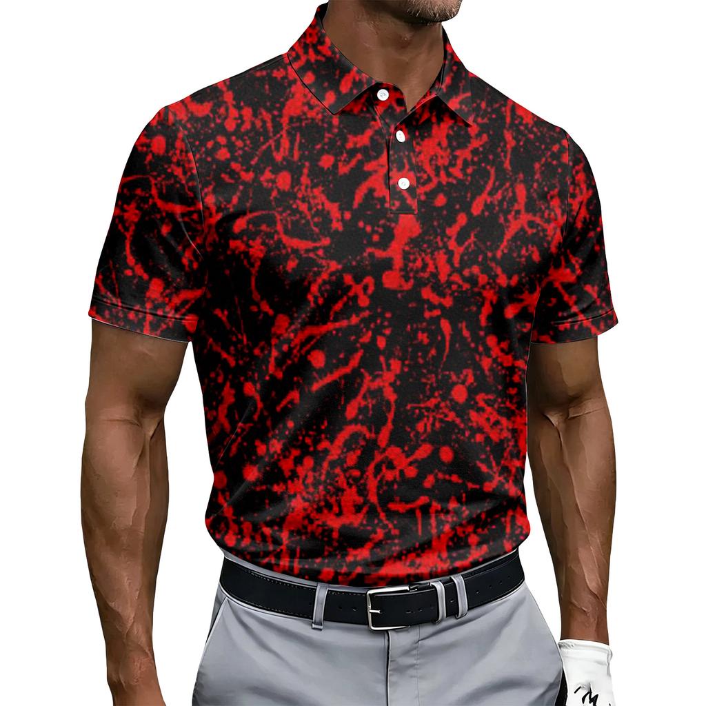 Men's Short Sleeve Polo Shirt Halloween Print Button Down Casual Fit Breathable Lightweight Fabric Classic Collar Summer Top