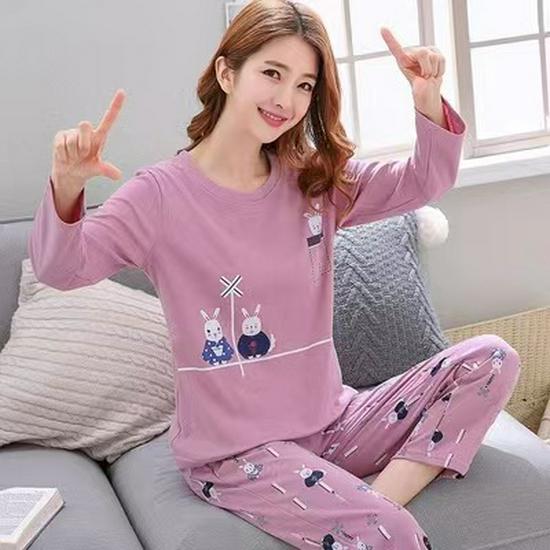 Women's Korean Smiley Face Cartoon Pajamas Set – Long-Sleeved Pullover & Trousers for Autumn/Winter