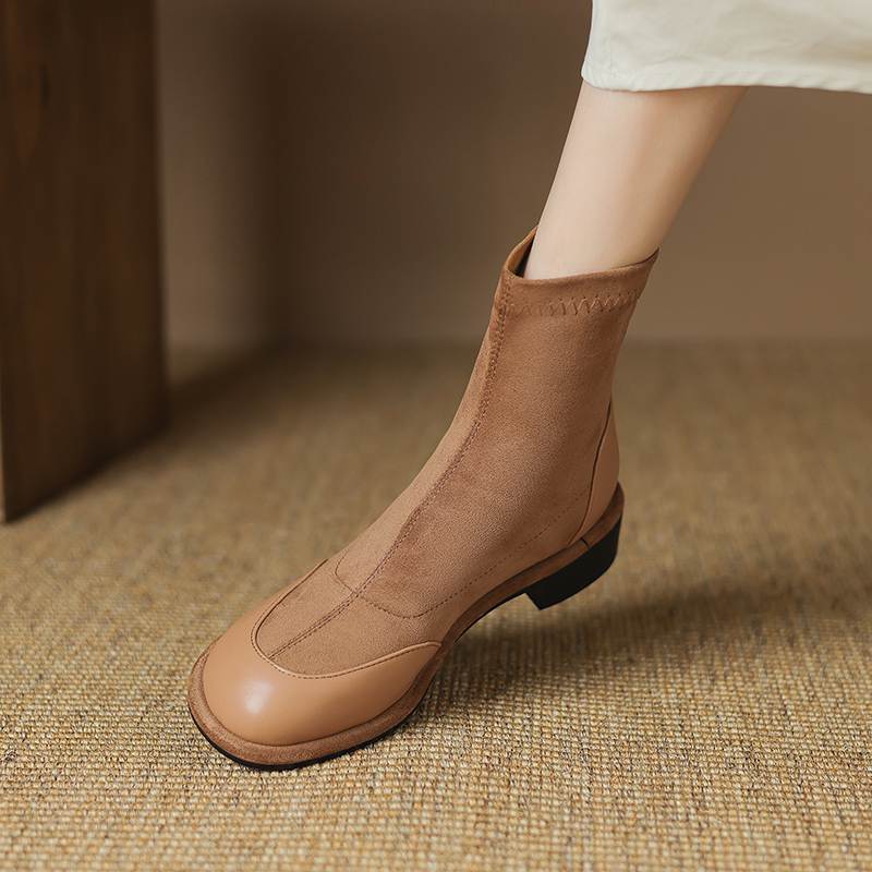 Krazing Pot Flock Autumn Winter Shoes Low Heels Size 43 Stretch Boots Back Preppy Style Street Wear Elastic Ankle Boots