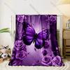 6 Sizes Purple Butterfly and Flower Printed Blanket Warm Soft Home Travel Blanket Sofa Bedding Cover Blankets Gifts for Friends