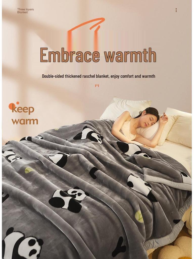 Double-Sided Coral Fleece Raschel Blanket - Thickened Velvet Cover for Autumn & Winter, Perfect Wedding Gift