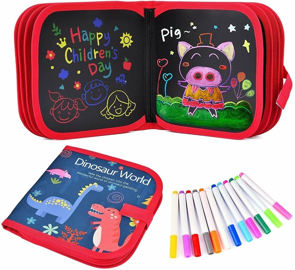 

Royaldeals Toys Erasable Doodle Books with 12 Color Pens,14 Pages for Funny Drawing for Kids