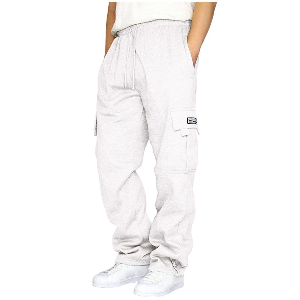 Men's Casual Multi Pocket Cargo Pants Loose Fit Workwear Trousers with Drawstring Waist and Adjustable Cuffs for Everyday Use
