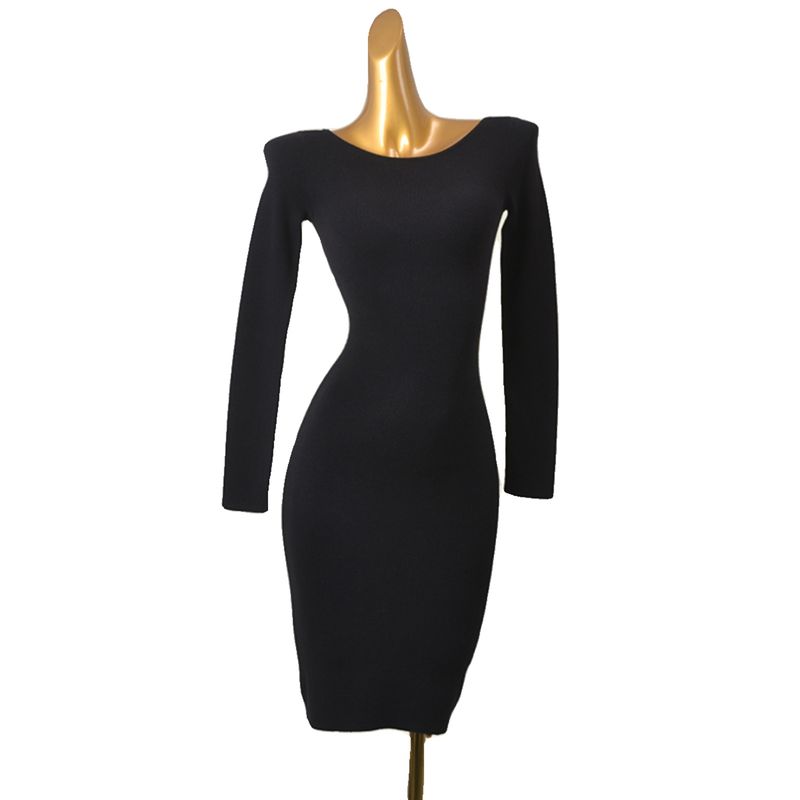 Foreign Trade Original Order Brand Minimalist Silm Soft Glutinous Thermal Dress European and American Style Boat Neck Stretchy Slim-Fit Bodycon Dress