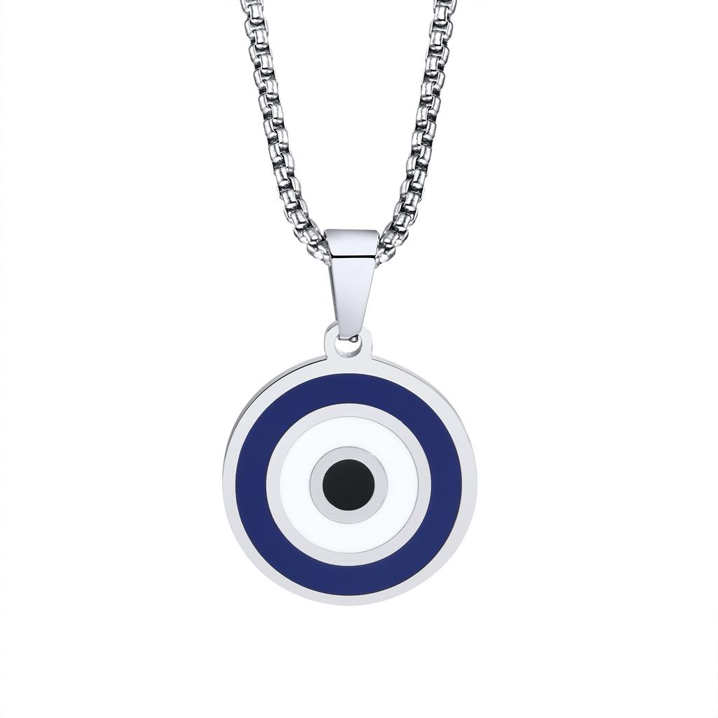 Vnox Turkish Lucky Double Layer Evil Eyes Pendant Necklace for Men, Stacked Blue Eye Necklace Set Jewelry Gift