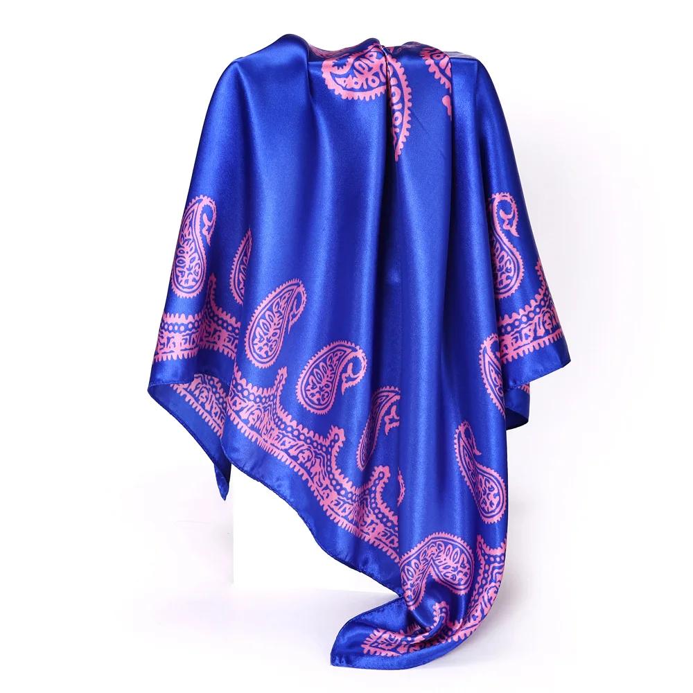 Paisley Silk Satin Scarf for Women Fashion Shawls Wraps Large Bandana Head Hijab Scarves 90cm Square Headband Hair Scarfs Ladies