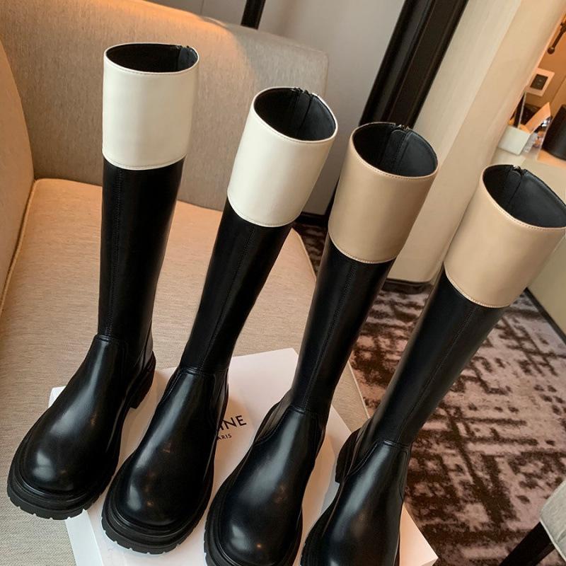 Cowhide Thick-soled Boots for Women Looking Thin But Knee Boots Thick-heeled High Boots Knight Boots
