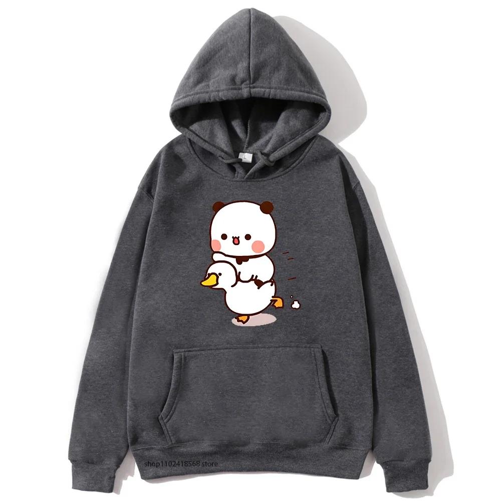 Cute Bubu and Duud Is Riding A White Duck Hoodie Panda and Brownie Bear Clothes Sweatshirts Hooded for Men Women Sudadera