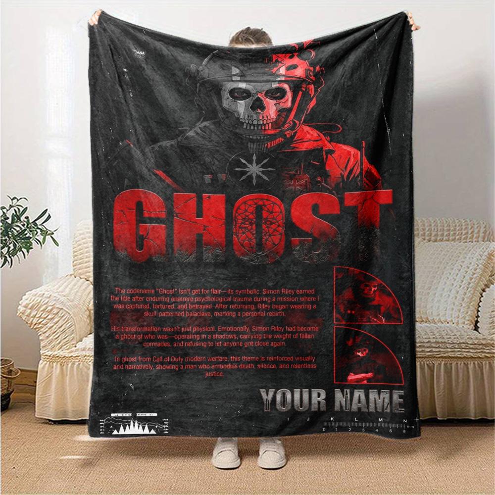 Name Custom Ghost COD Print Flannel Blanket High Quality Warm Comfortable Cover for All Seasons Perfect for Gifts Home Decor