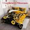 3pcs Golden Bedding Set Butterfly Flowers 3D Printed Cozy Duvet Cover King Queen Twin Size Birthday Gift for Adult Bedroom Decor
