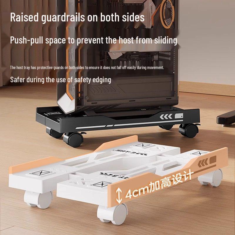 Movable Desktop Computer Stand with Adjustable Chassis & Storage Rack