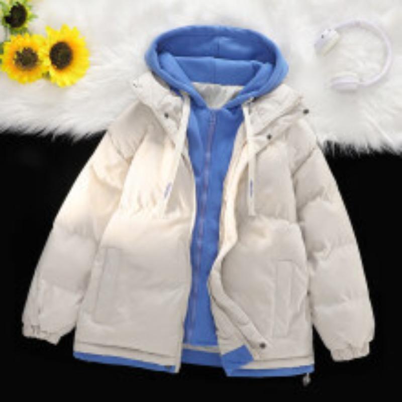 Winter neue Fake-Zweiteiler Kapuzen-Baumwolljacke Herren kurz locker verdickt Baumwolljacke Winter Brot-Daunenjacke